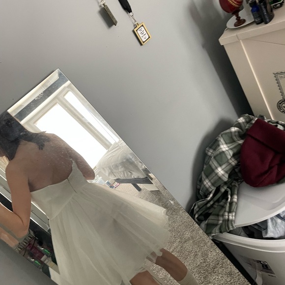 White with beading hoco dress strapless - Picture 2 of 5